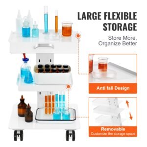 lab trolley, 3 layer rolling lab cart, metal mobile trolley with swivel wheels, tray rolling clinic cart 220 lbs weight capacity, for lab, clinic, beauty and salon