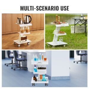 lab trolley, 3 layer rolling lab cart, metal mobile trolley with swivel wheels, tray rolling clinic cart 220 lbs weight capacity, for lab, clinic, beauty and salon