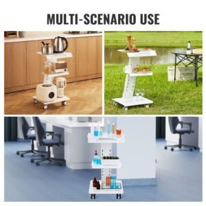lab trolley, rolling lab cart with built in socket, 3 layer metal mobile trolley, tray rolling clinic cart with swivel wheels, 220 lbs weight capacity, for lab, clinic, beauty and salon