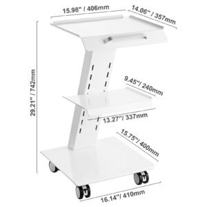 lab trolley, rolling lab cart with built in socket, 3 layer metal mobile trolley, tray rolling clinic cart with swivel wheels, 220 lbs weight capacity, for lab, clinic, beauty and salon