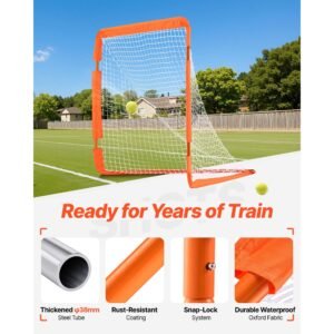lacrosse goal, 4' x 4' small kids lacrosse net, folding portable lacrosse goal with carry bag, iron frame backyard training equipment, quick & easy setup, perfect for youth training, orange