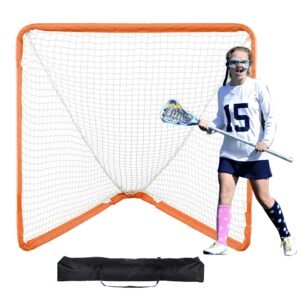 Lacrosse Goal, 4' x 4' Small Kids Lacrosse Net, Folding Portable Lacrosse Goal with Carry Bag, Iron Frame Backyard Training Equipment, Quick & Easy Setup, Perfect for Youth Training, Orange