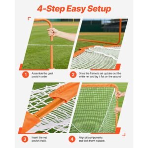 lacrosse goal, 4' x 4' small kids lacrosse net, folding portable lacrosse goal with carry bag, iron frame backyard training equipment, quick & easy setup, perfect for youth training, orange