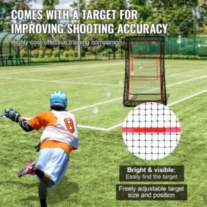 lacrosse rebounder for backyard, 4x7 ft volleyball bounce back net, pitchback throwback baseball softball return training screen, adjustable angle shooting practice training wall with target