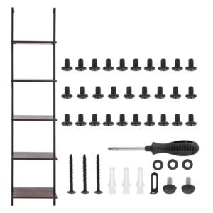Ladder Shelf, 5-Tier Bookshelf 15.6x11.8in, Open Wall-Mounted Ladder Shelf with Metal Frame,Storage Rack Sundries Holder for Kitchen Bedroom Bathroom Living Room, Black