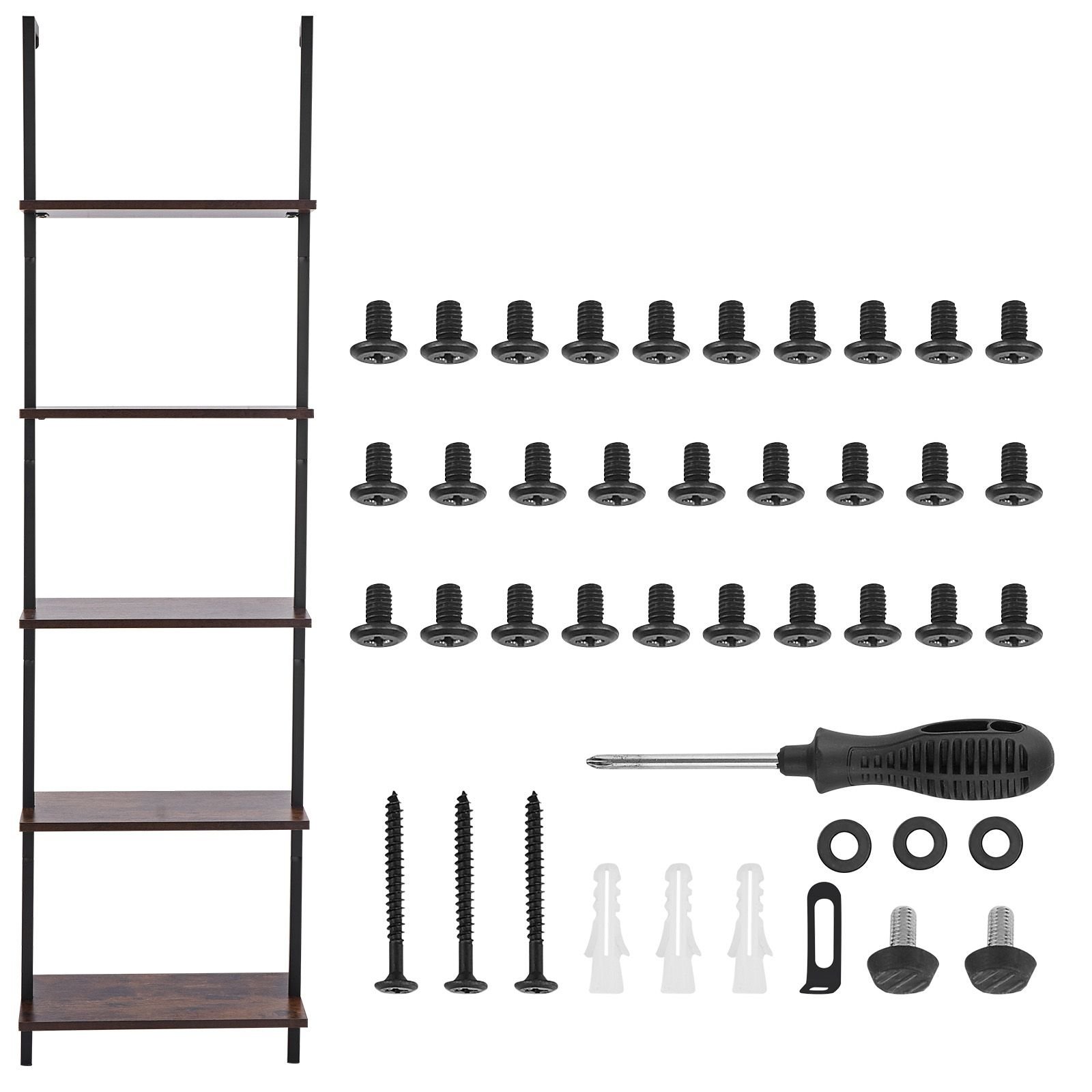 ladder shelf, 5 tier bookshelf 17.3x11.8in, open wall mounted ladder shelf with metal frame,storage rack sundries holder for kitchen bedroom bathroom living room, black