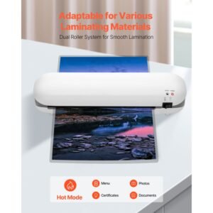 laminator machine, thermal laminator for max a4 paper size, 3 4 min quick warm portable laminator, 3 5 mil thickness, ideal for home, office, business, or school supplies, white + grey