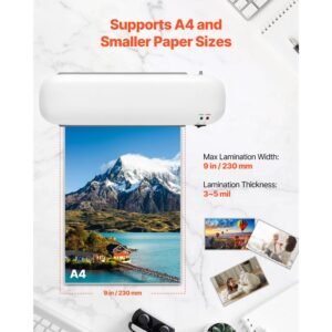 laminator machine, thermal laminator for max a4 paper size, 3 4 min quick warm portable laminator, 3 5 mil thickness, ideal for home, office, business, or school supplies, white + grey