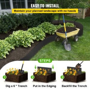 landscape edging, 10 inch depth 80 ft total length, recycled hdpe coiled terrace board, flexible bender border for landscaping, lawn, garden, yard, against invading weeds, black