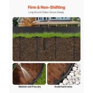 landscape edging, 33 ft x 4 in plastic garden border edging with 30 spikes & 2 ground stakes, no dig, flexible lawn edgings roll, uv resistant mini fence borders for flower beds yard paver