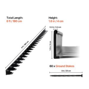 landscape edging border, 10pcs 6 ft x 1.6 in plastic garden edging with 60 spikes, sun resistant flowerbed borders, diy layout, no dig garden edger border divider for lawn edgings for yard