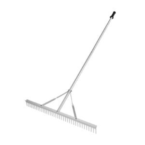 landscape rake, 36" head aluminum landscape rake, lake weed rake with 75" long handle, for loosening soil, lawn care, weeding lake, garden, pond
