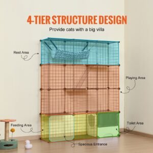 large 4 tier cat cage, 41 x 14 x 55", detachable metal wire cat enclosure, with litter box hammock ramp ladders, indoor & outdoor crate exercise place ideal for kitty, small animals, black