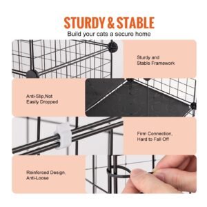 large 4 tier cat cage, 41 x 14 x 55", detachable metal wire cat enclosure, with litter box hammock ramp ladders, indoor & outdoor crate exercise place ideal for kitty, small animals, black