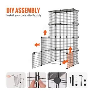 large 4 tier cat cage, 41 x 14 x 55", detachable metal wire cat enclosure, with litter box hammock ramp ladders, indoor & outdoor crate exercise place ideal for kitty, small animals, black