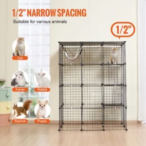 large 4 tier cat cage, 41 x 28 x 55", detachable metal wire cat enclosure, with 4 front doors hammock ramp ladders, indoor & outdoor crate exercise place ideal for kitty, small animals, black