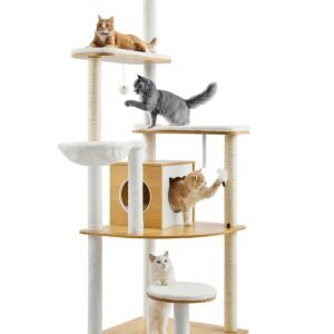 large cat tree, 68.9 inches tall, cat tower, multi level cat condo furniture activity center with cozy perches, sisal scratching posts, hammock, big kittens house for indoor cats play & rest