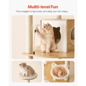 large cat tree, 68.9 inches tall, cat tower, multi level cat condo furniture activity center with cozy perches, sisal scratching posts, hammock, big kittens house for indoor cats play & rest