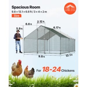 large metal chicken coop, 9.8 x 13.1 x 6.6 ft, walk in chicken runs with waterproof cover, spire roof hen house enclosure with lock, outdoor duck rabbit cage poultry pen for backyard, farm, yard