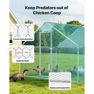 large metal chicken coop, 9.8 x 13.1 x 6.6 ft, walk in chicken runs with waterproof cover, spire roof hen house enclosure with lock, outdoor duck rabbit cage poultry pen for backyard, farm, yard