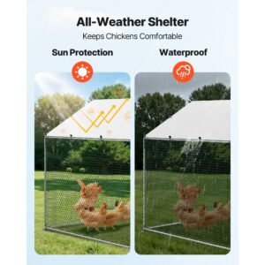 large metal chicken coop, 9.8 x 13.1 x 6.6 ft, walk in chicken runs with waterproof cover, spire roof hen house enclosure with lock, outdoor duck rabbit cage poultry pen for backyard, farm, yard