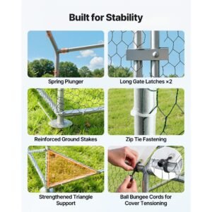 large metal chicken coop, 9.8 x 13.1 x 6.6 ft, walk in chicken runs with waterproof cover, spire roof hen house enclosure with lock, outdoor duck rabbit cage poultry pen for backyard, farm, yard
