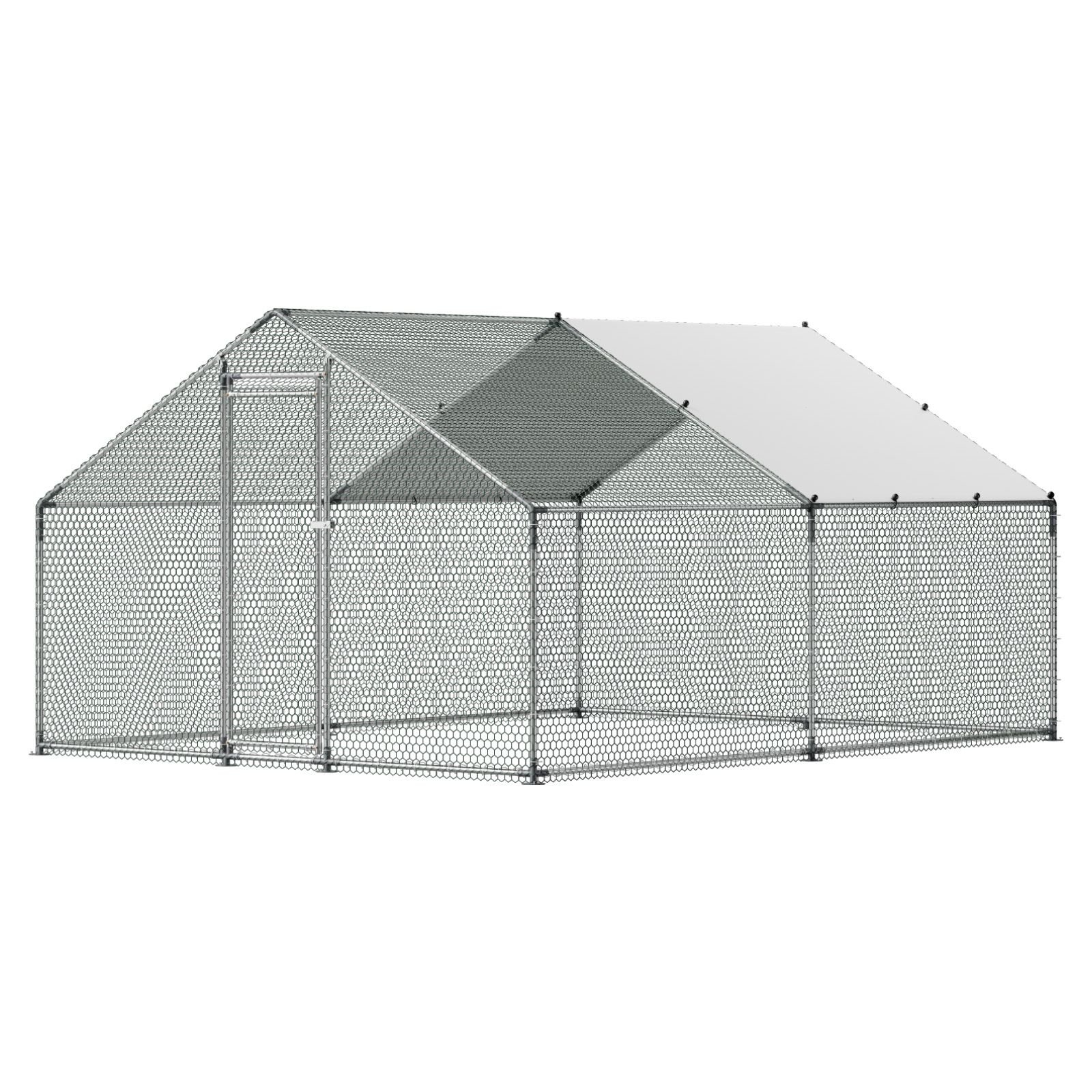 large metal chicken coop, 9.8 x 13.1 x 6.6 ft, walk in chicken runs with waterproof cover, spire roof hen house enclosure with lock, outdoor duck rabbit cage poultry pen for backyard, farm, yard