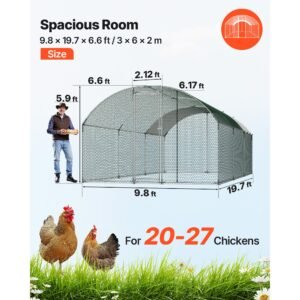 large metal chicken coop, 9.8 x 19.7 x 6.6 ft, walk in chicken runs with waterproof cover, dome roof hen house enclosure with lock, outdoor duck rabbit cage poultry pen for backyard, farm, yard