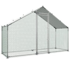 large metal chicken coop,9.8 x 3.3 x 6.6 ft, walk in chicken run house with waterproof cover & sturdy frame, spire roof poultry cage duck pen for rabbit hen goose outdoor backyard farm use