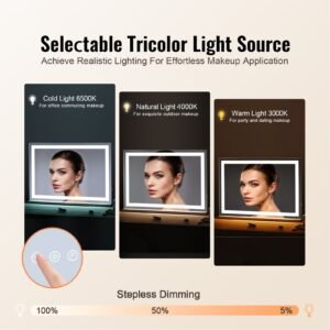 large vanity mirror with lights, three color lighting modes, lighted makeup led mirror,5x magnification,usb port,smart touch control,desktop wall mounted (31.5x21.7 in, white)