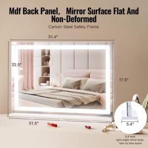 large vanity mirror with lights, three color lighting modes, lighted makeup led mirror,5x magnification,usb port,smart touch control,desktop wall mounted (31.5x21.7 in, white)