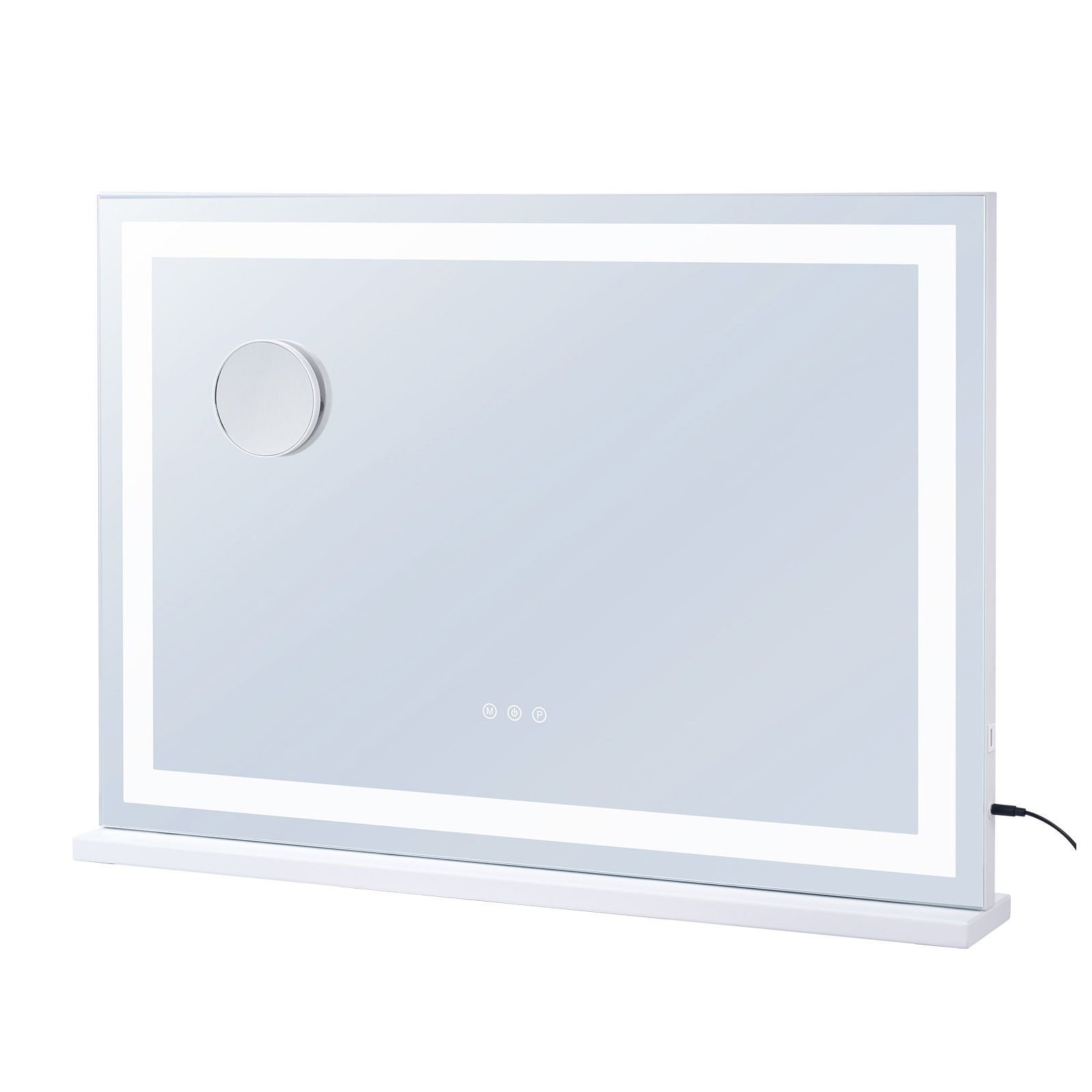 large vanity mirror with lights, three color lighting modes, lighted makeup led mirror,5x magnification,usb port,smart touch control,desktop wall mounted (31.5x21.7 in, white)