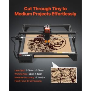 laser engraver, 10w output, laser engraving cutter machine, 14.9 x 15.7 in/38 x 40 cm working area, 10000 mm/min movement speed, compressed spot with eye protection, for wood, certain metal