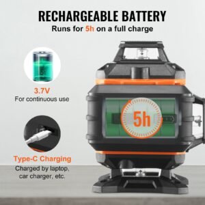 laser level, 100ft, self leveling manual green 4 x 360° cross 16 line laser, ip54 waterproof remote control manual self leveling mode & 5h continuous working time line laser, battery include