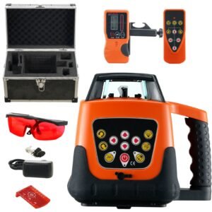 Laser Level, 1650ft, 360 Degree Self Leveling Red Cross Line Laser, 5 Rotation Speeds & 4 Scanning Angles Adjustment, IP66 Waterproof Remote Control Manual Self-leveling Mode, Battery Included