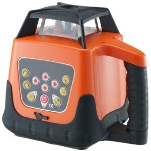 laser level, 1650ft, 360 degree self leveling red cross line laser, 5 rotation speeds & 4 scanning angles adjustment, ip66 waterproof remote control manual self leveling mode, battery included