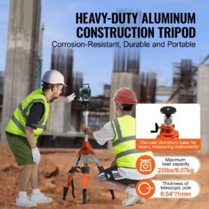 laser level tripod stand, 5/8" 11 thread mount, 27.16 67.71 inch height adjustment heavy duty survey tripod, with level bubble & diffusion limiter , liftable non skid feet for construction