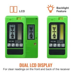 laser receiver, 197 ft working range, green laser and red beam detector for pulsing line lasers, customizable speaker & dual lcd display & built in bubble level with clamp for laser level