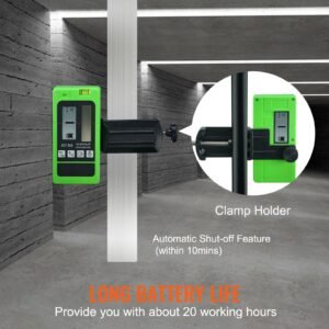 laser receiver, 197 ft working range, green laser and red beam detector for pulsing line lasers, customizable speaker & dual lcd display & built in bubble level with clamp for laser level