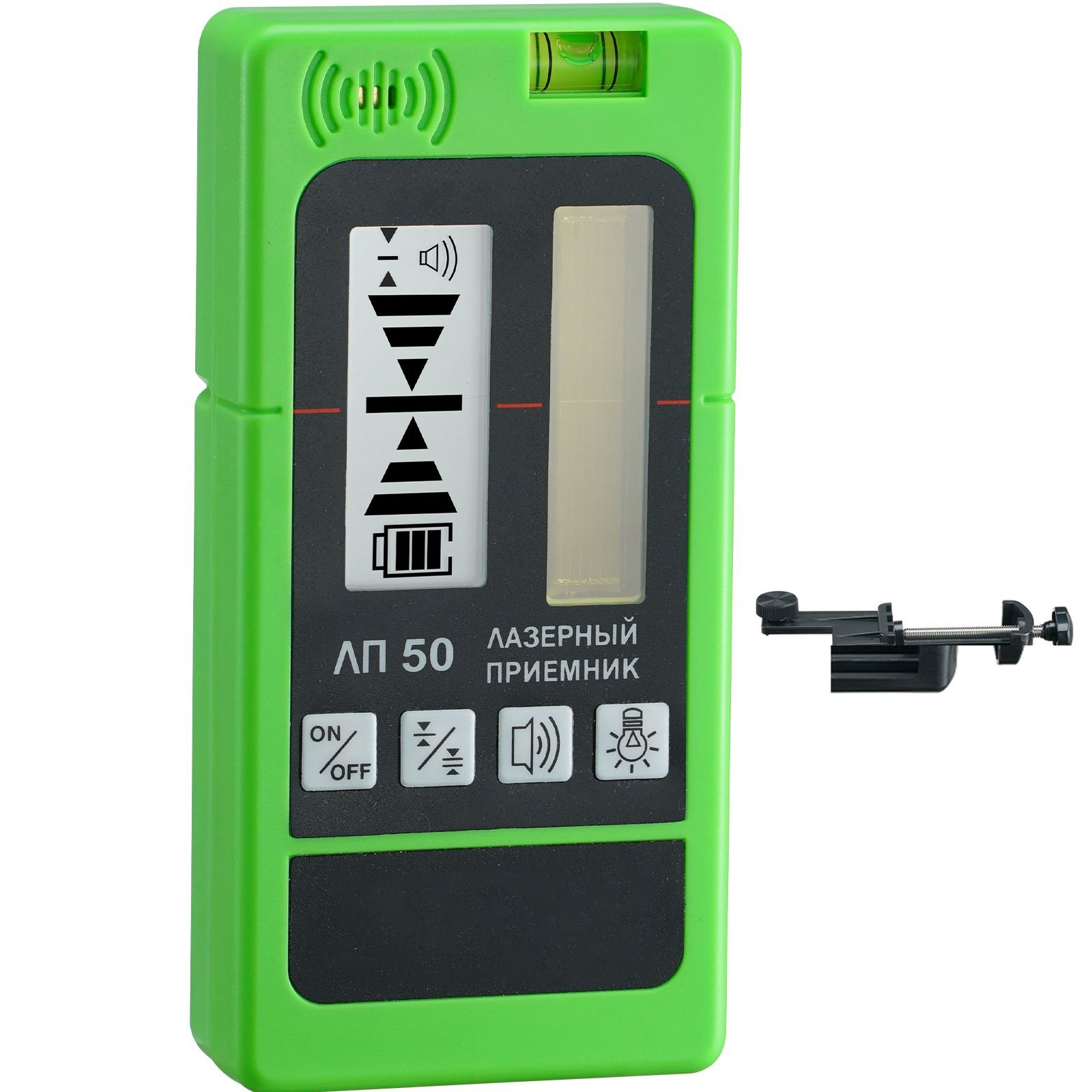 laser receiver, 197 ft working range, green laser and red beam detector for pulsing line lasers, customizable speaker & dual lcd display & built in bubble level with clamp for laser level