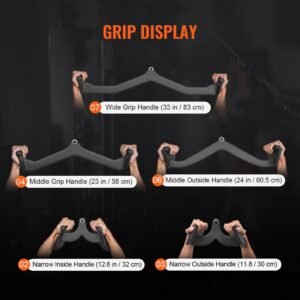 lat pulldown attachments, cable machine rowing t bar v bar 5 set, tricep pull down bar, back strength training rubber coated handle grip, bicep curl tricep lat pulldown bar for home gym fitness