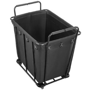 laundry cart, rolling grocery utility cart with waterproof liner & swivel wheels, 260 lbs large load capacity, heavy duty shopping basket for laundry, shopping, camping, grocery, luggage, black