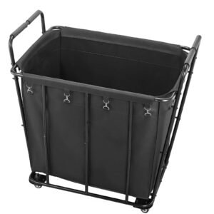 laundry cart, rolling grocery utility cart with waterproof liner & swivel wheels, 260 lbs large load capacity, heavy duty shopping basket for laundry, shopping, camping, grocery, luggage, black
