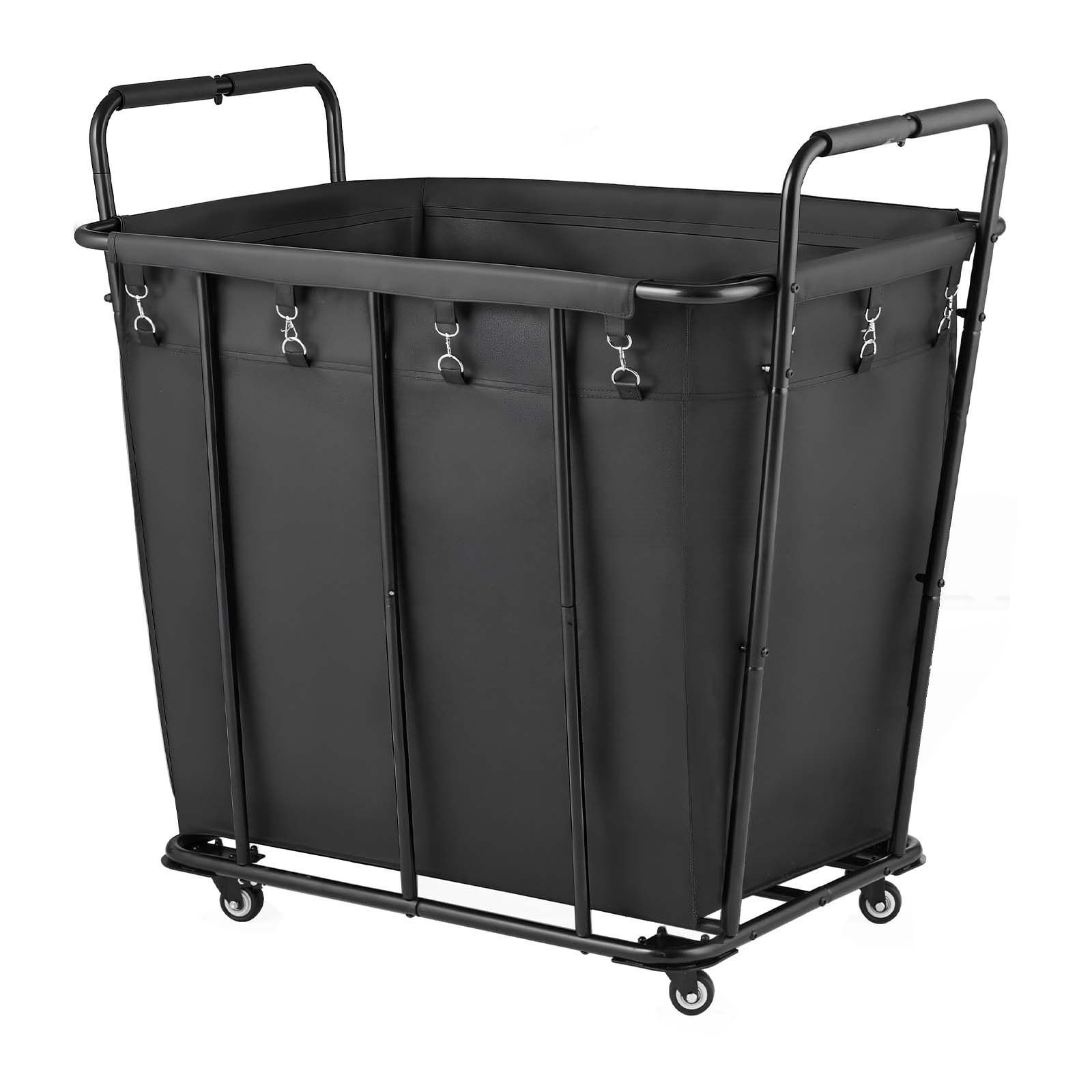 laundry cart, rolling grocery utility cart with waterproof liner & swivel wheels, 260 lbs large load capacity, heavy duty shopping basket for laundry, shopping, camping, grocery, luggage, black