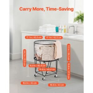 laundry cart, rolling round grocery utility cart with 360° swivel wheels, 60 lbs large load capacity, heavy duty carbon steel shopping basket for laundry, shopping, camping, grocery, luggage
