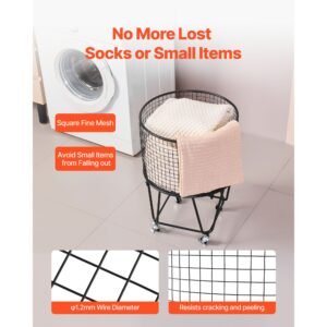 laundry cart, rolling round grocery utility cart with 360° swivel wheels, 60 lbs large load capacity, heavy duty carbon steel shopping basket for laundry, shopping, camping, grocery, luggage
