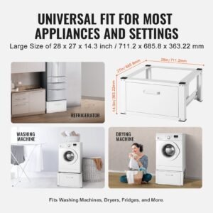laundry pedestal 27" wide 14.4" height, washer and dryer base stand platform universal fit 660lbs capacity, heavy duty multi functional base for washing machine with drawer & rich accessories