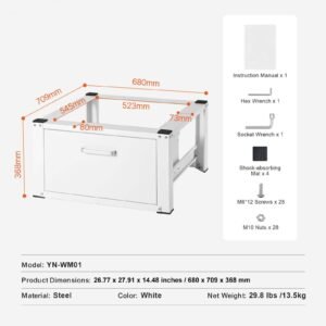laundry pedestal 27" wide 14.4" height, washer and dryer base stand platform universal fit 660lbs capacity, heavy duty multi functional base for washing machine with drawer & rich accessories