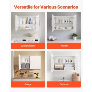 laundry room wall cabinet, 2 tier wall mounted hanging cabinet with adjustable shelf, 36 in cupboard storage with 2 doors, for kitchen, bathroom, laundry, 16 x 36 x 24 in (d x w x h), white