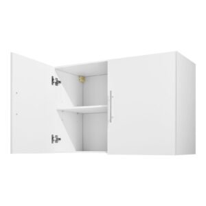 laundry room wall cabinet, 2 tier wall mounted hanging cabinet with adjustable shelf, 36 in cupboard storage with 2 doors, for kitchen, bathroom, laundry, 16 x 36 x 24 in (d x w x h), white